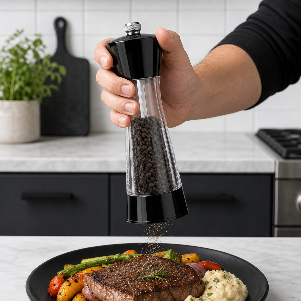 120 Pieces Manual Spice Grinder, Clear and Black, 1 Piece, 20 cm Kitchen Seasoning Mill