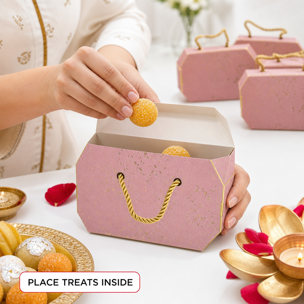 96 Pieces Pink Candy Favor Boxes with Rope Handles, 4 x 7.5 x 10.5 cm, 12 Pieces