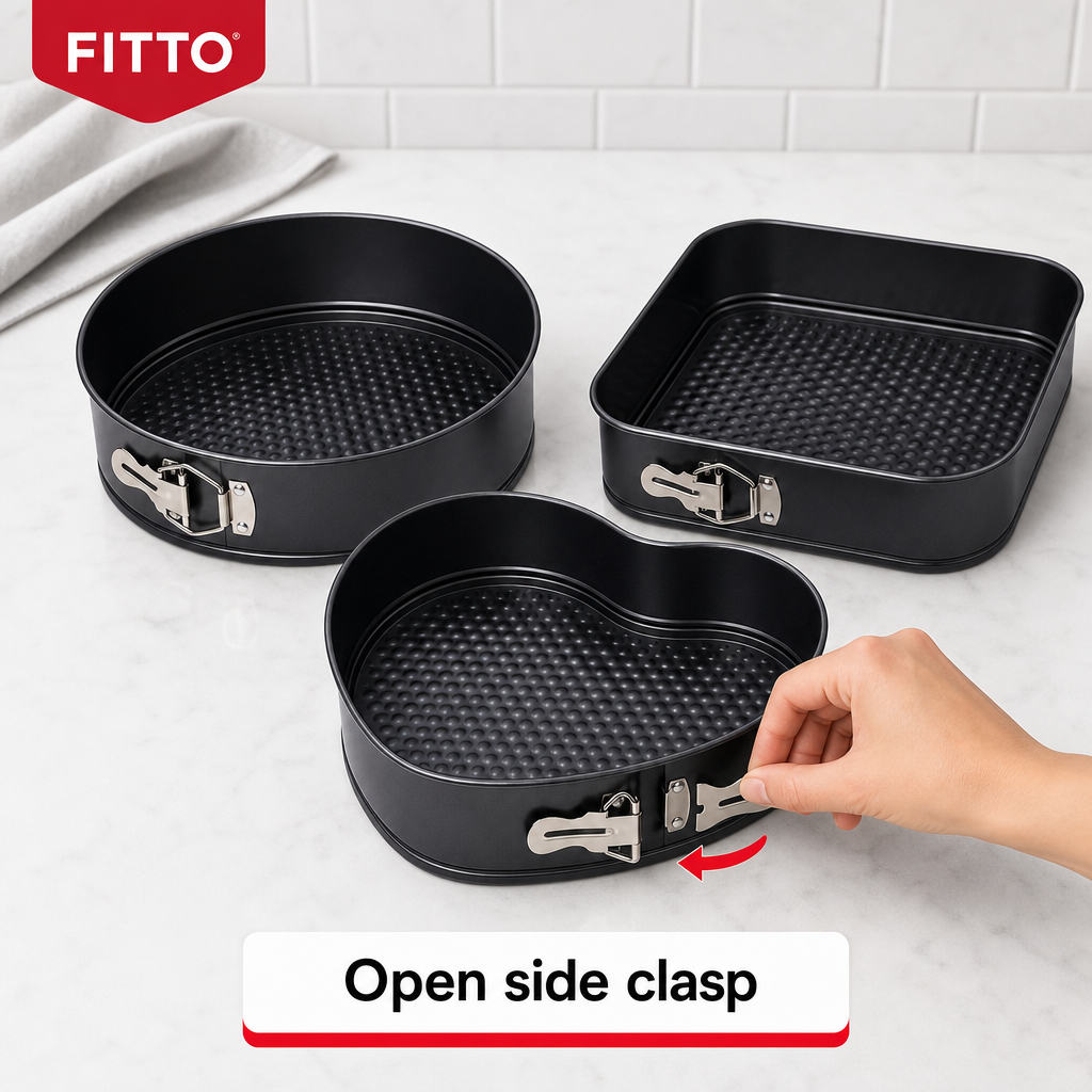 96 Pieces Springform Cake Pan Set, 3-Piece Round Square and Heart Shape Baking Moulds