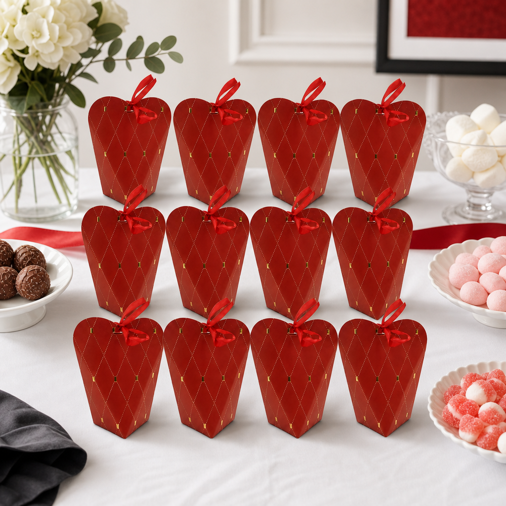 96 Pieces Red Tall Candy Favor Boxes with Ribbon, 5.5 x 5.5 x 13 cm, 12 Pieces