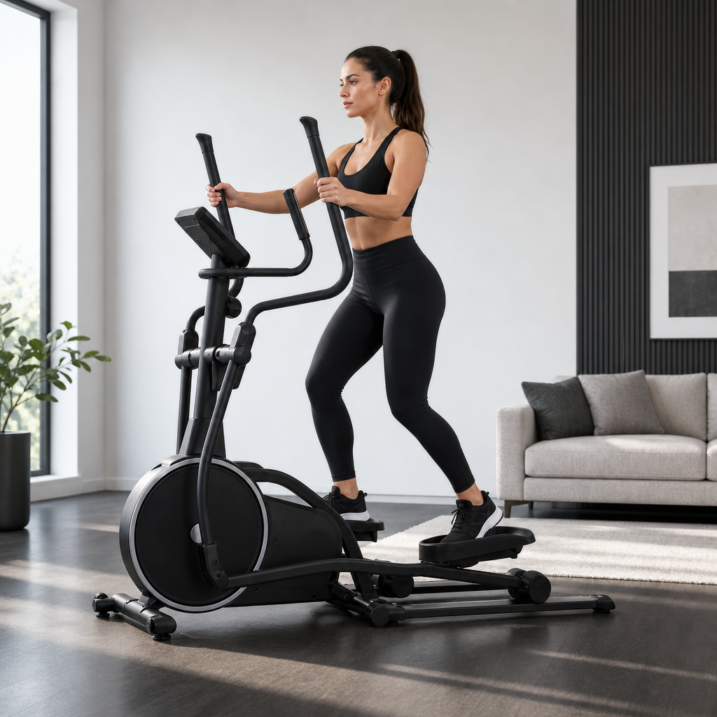 48 Pieces Elliptical Trainers with Magnetic Resistance, Digital Monitor and Heavy-Duty Frame, Black, 150 x 43.5 x 78 cm