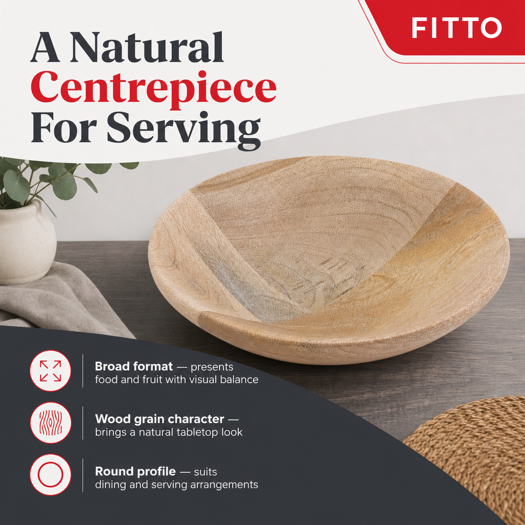 96 Pieces Wooden Serving Bowl, Round Tablewares Platter, 14 Inch