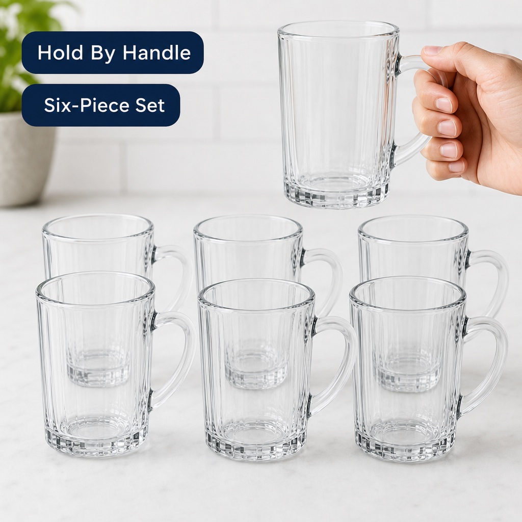 96 Pieces Clear Glass Mugs with Handles, 6-Piece Drinkwares Set