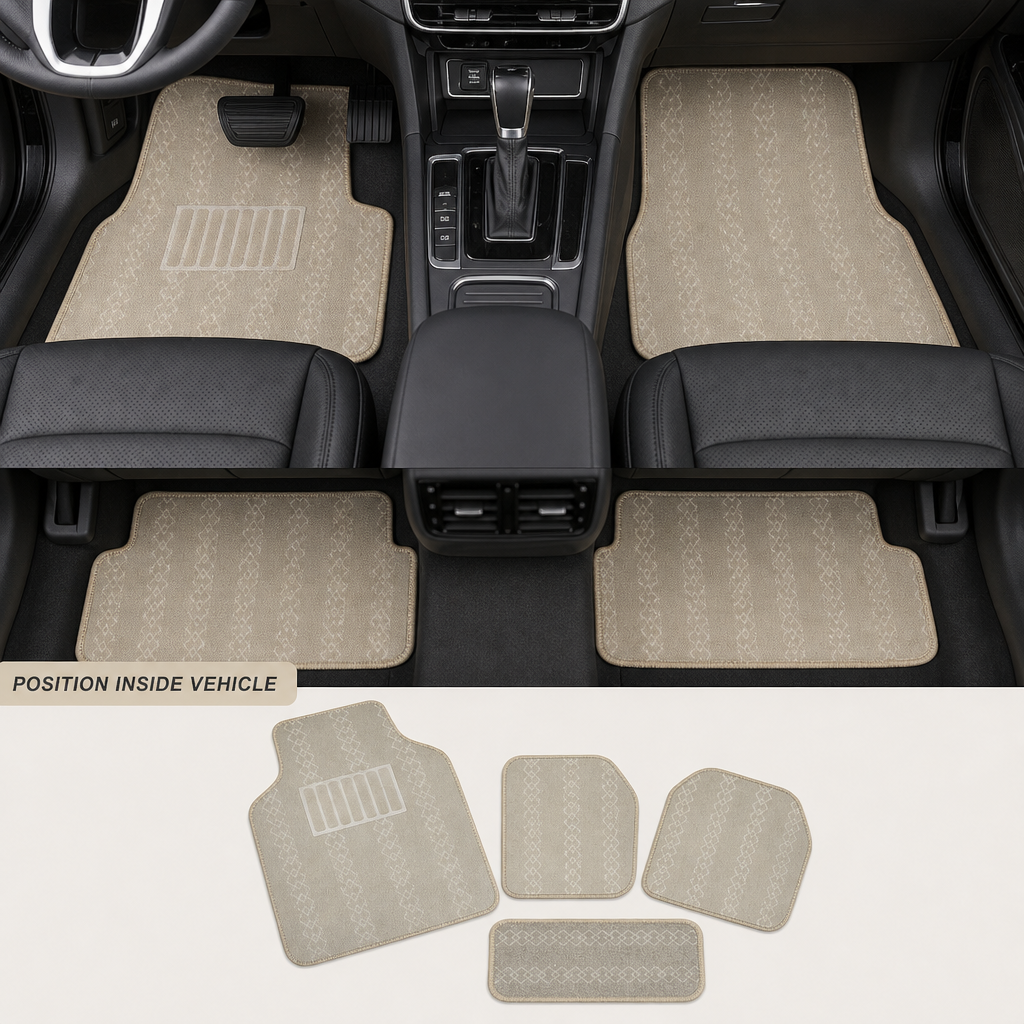 72 Pieces Universal Car Floor Mat Set with Diamond Design, Beige, 5-Piece