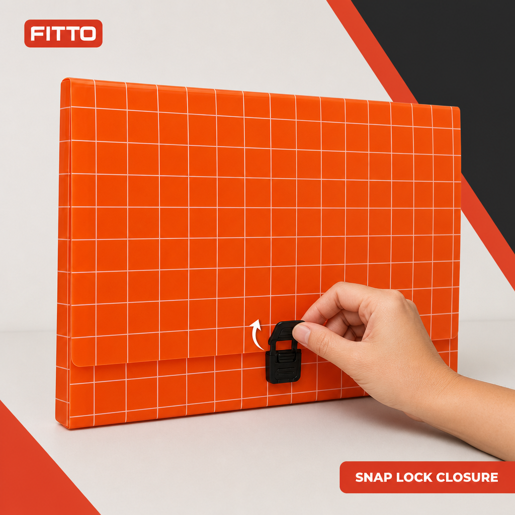 96 Pieces Orange Grid A4 Document Folder with Snap Lock Closure, 1 Piece