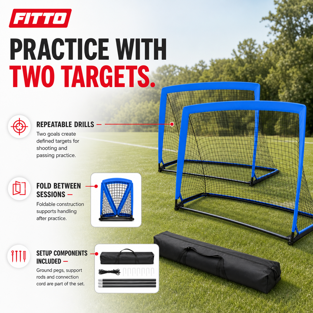 48 Pieces Soccer Goal Net Practice Set, 2-Pack Foldable Training Goals with Carry Bag, Ground Pegs and 3 ft x 4 ft Size