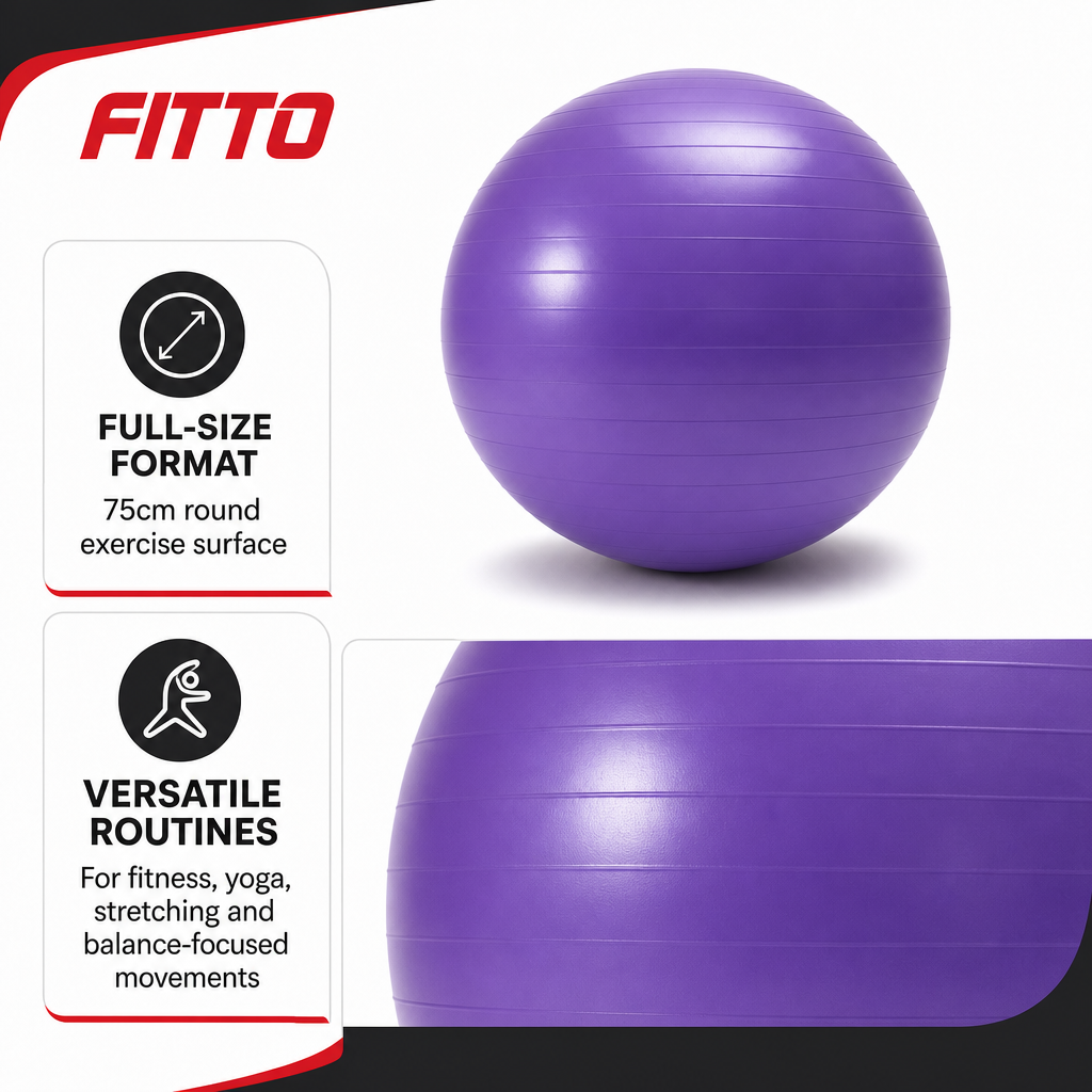 72 Pieces Exercise Ball for Fitness, Yoga and Core Workouts, Round Purple Stability Ball, 75cm