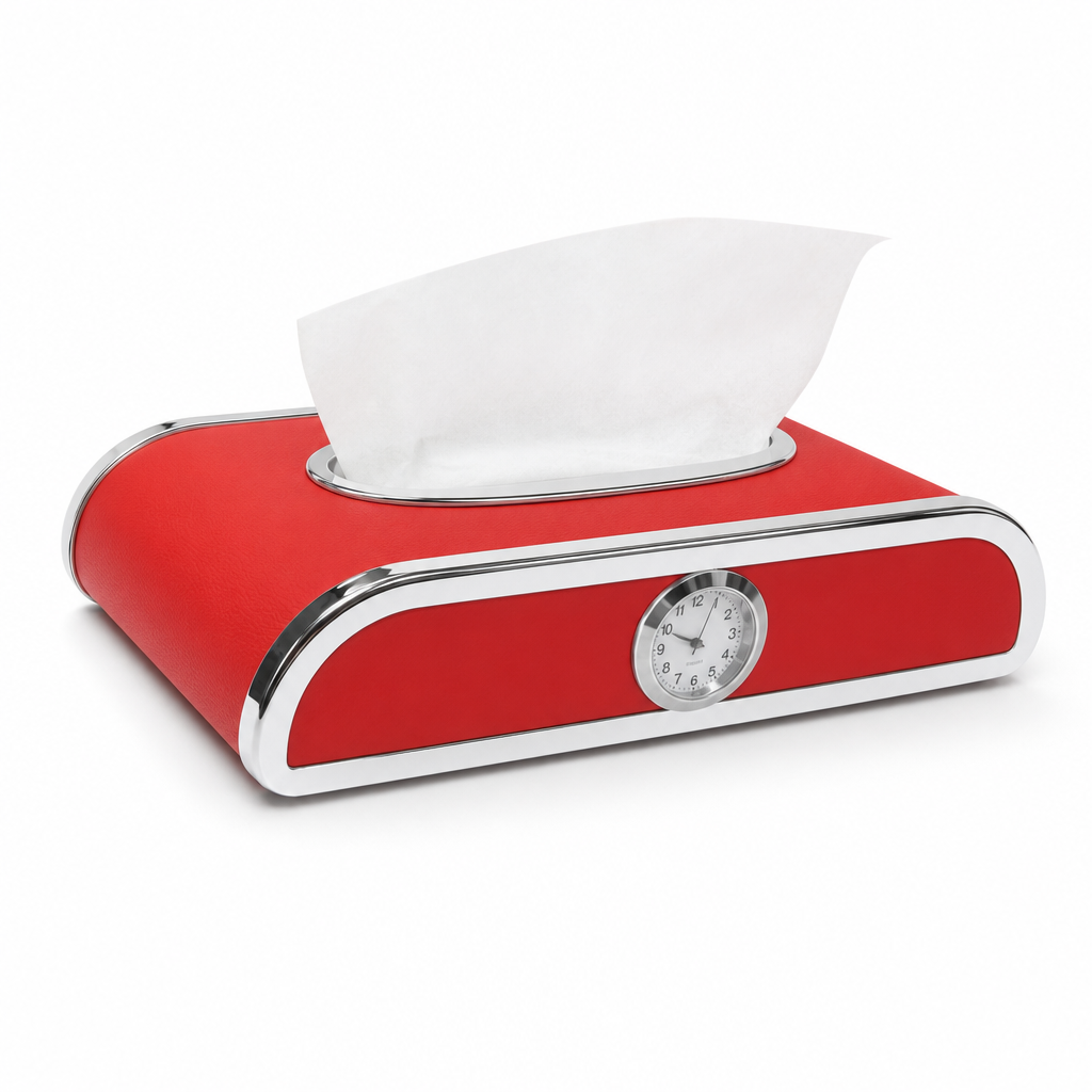 60 Pieces Car Dashboard Tissue Box Holder with Analog Clock, Red, 25 x 14 x 10 cm