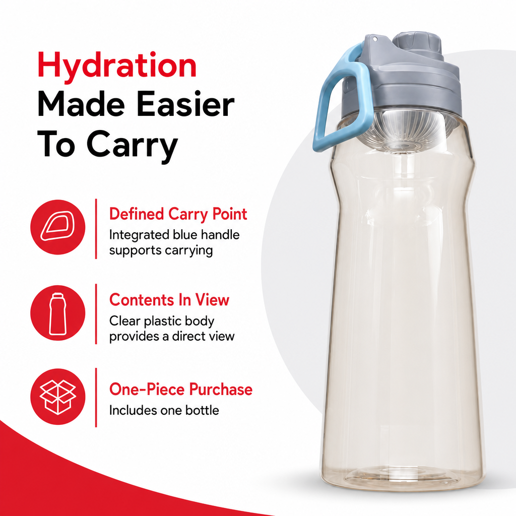 96 Pieces Clear Plastic Water Bottle with Blue Built-In Carry Handle, Sports Hydration Bottle, 32 cm Tall