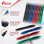 72 Pieces Gel Pens 0.7mm, Retractable Fine Point, 12 Pieces, Assorted Barrel Colours