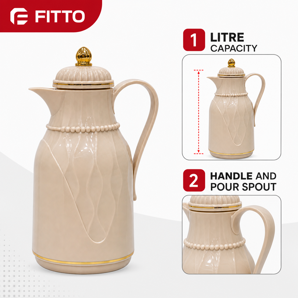 72 Pieces Vacuum Flasks with Handle, Lid and Pour Spout, 1 Litre, Beige or Ivory, 1 Piece