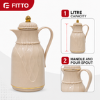 72 Pieces Vacuum Flasks with Handle, Lid and Pour Spout, 1 Litre, Beige or Ivory, 1 Piece