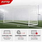 48 Pieces Football Goal Nets for 11-Person System, 5.5 m x 2.1 m, White