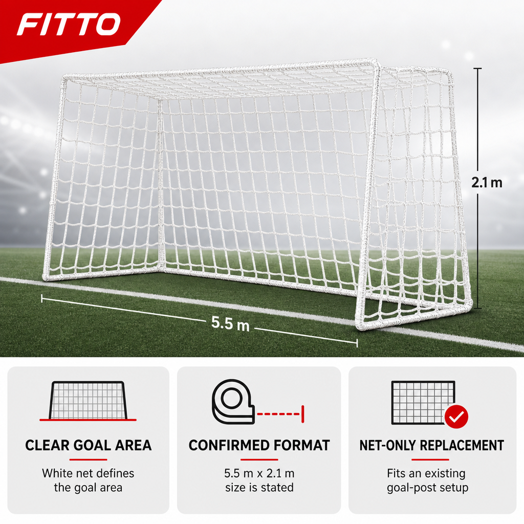 48 Pieces Football Goal Nets for 11-Person System, 5.5 m x 2.1 m, White