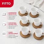 60 Pieces Ceramic Tea and Coffee Cups with Side Handles and Wooden Saucers, White and Natural Wood, 6 Pieces