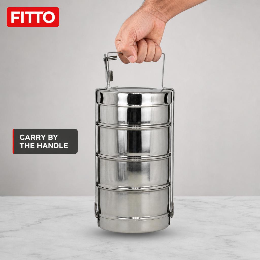 60 Pieces Stainless Steel Tiffin Lunch Box, 10 Inch, 4 Tier Stackable Meal Container with Carry Handle