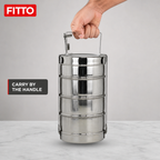 60 Pieces Stainless Steel Tiffin Lunch Box, 10 Inch, 4 Tier Stackable Meal Container with Carry Handle