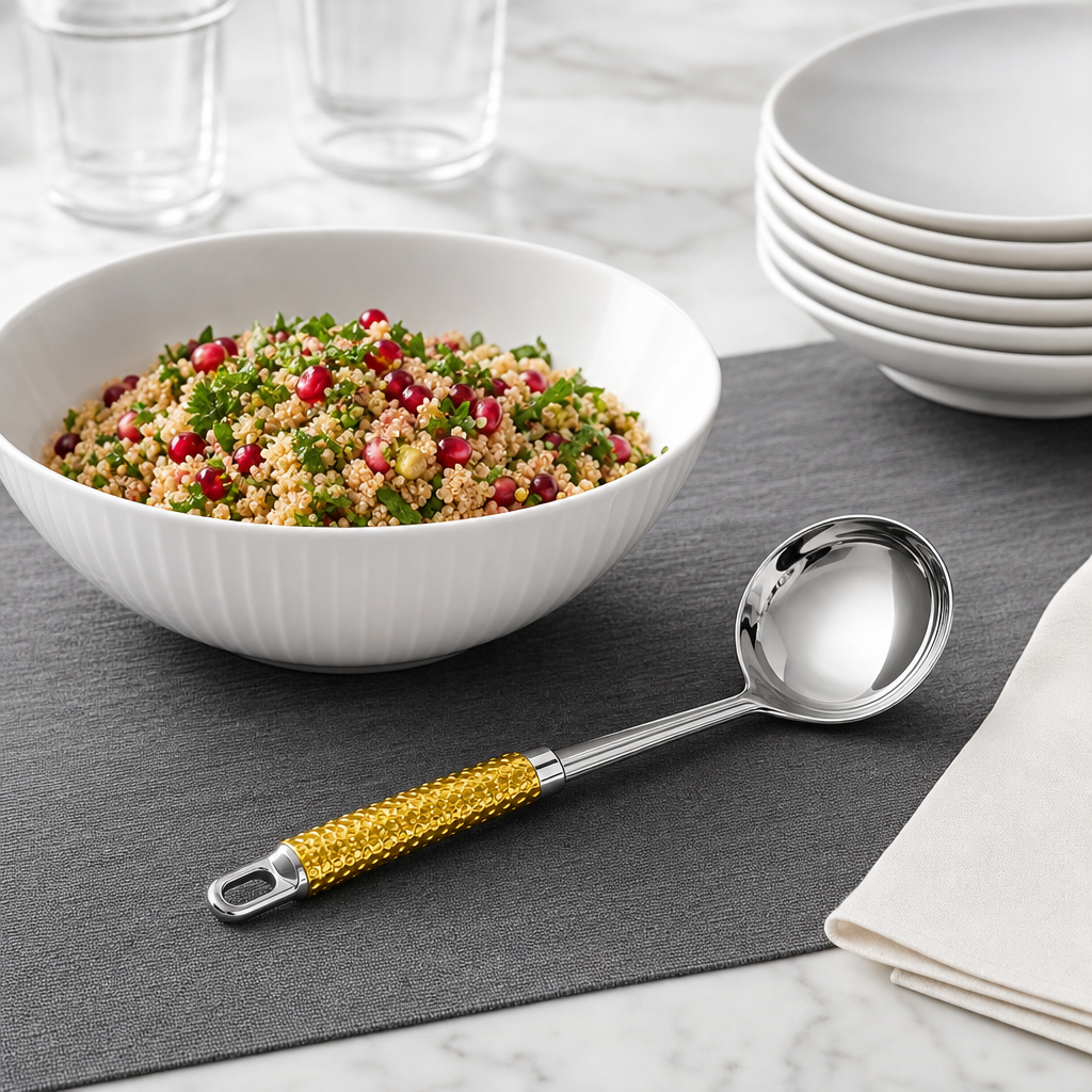 120 Pieces Stainless Steel Serving Spoon with Gold Handle, 35 x 10 cm, 1 Piece