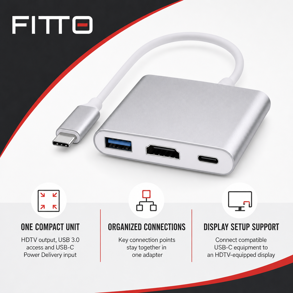 96 Pieces USB-C to HDTV 3-in-1 Adapter with USB 3.0 and Power Delivery