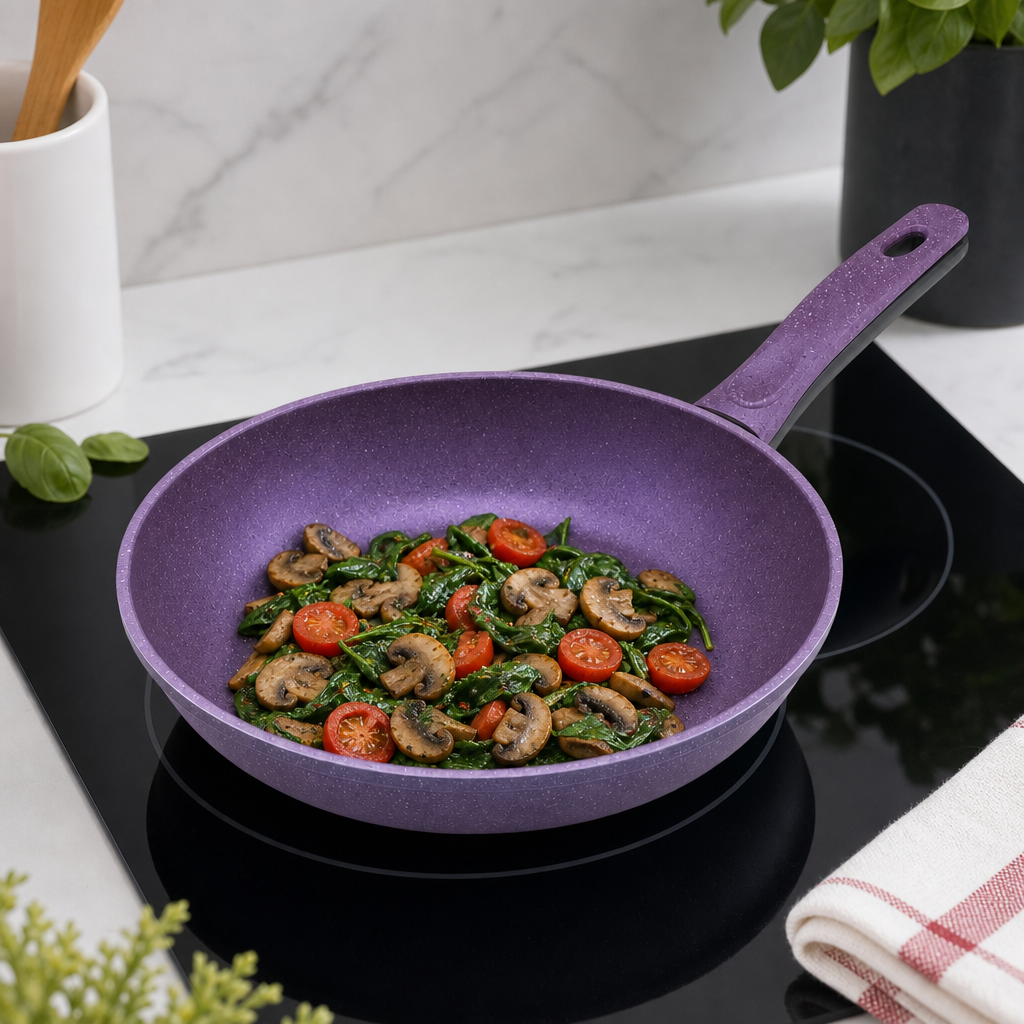 72 Pieces Granite-Coated Fry Pan, 28cm Round Cookwares for Stovetop Cooking