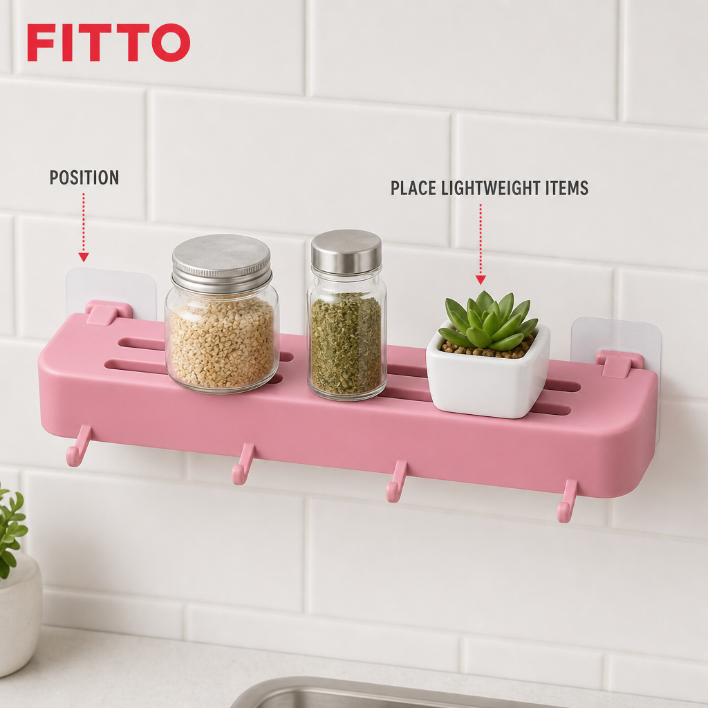 120 Pieces Adhesive Kitchen Storage Shelf, Wall-Mounted Shelf, Assorted Colour, 38 x 15 x 6 cm, 1 Piece