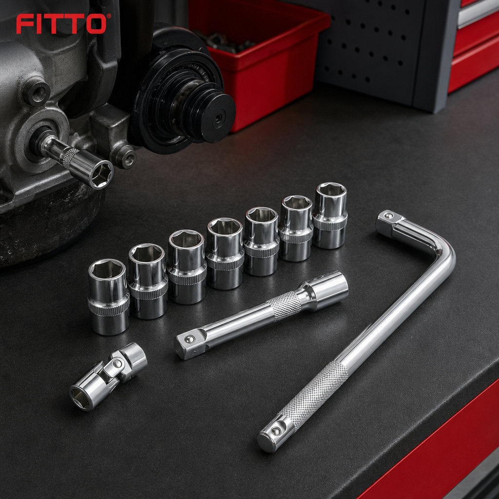 96 Pieces Multi-Piece Socket Wrench Set with L-Shaped Handle, Extension Bar, Universal Joint Adapter and Assorted Sockets, Chrome Silver