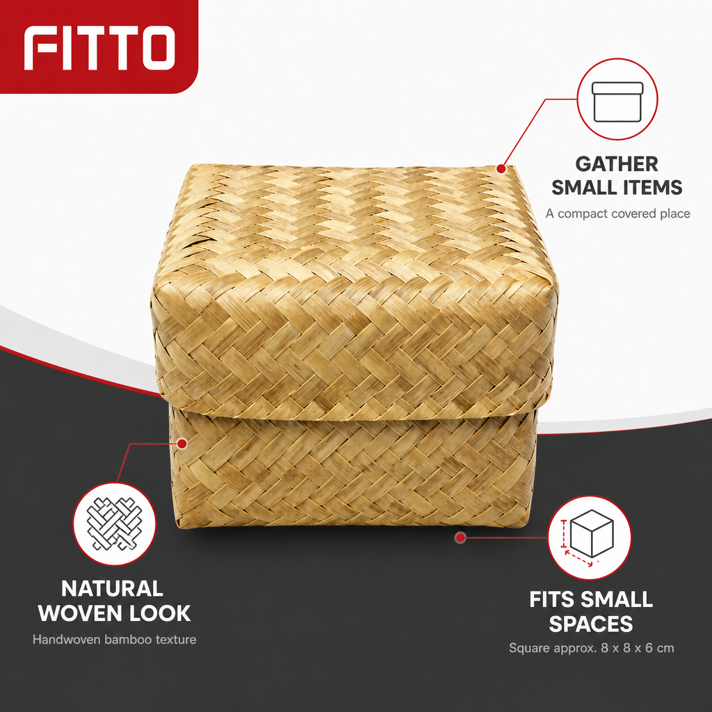 96 Pieces Handwoven Bamboo Square Storage Box with Lid, Natural Finish, 3 x 3 Inch