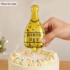 144 Pieces Gold Bottle-Shaped Happy Birthday Cake Topper Candle, 1 Piece