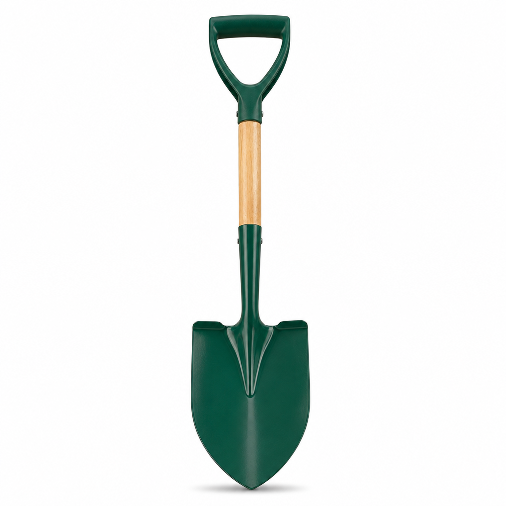 96 Pieces D-Handle Pointed Garden Shovel, 72 cm, Green with Natural Wood Handle, 1 Piece