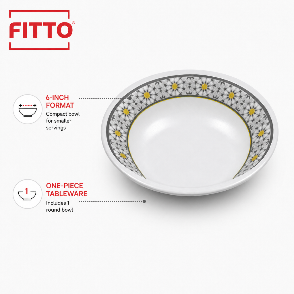 120 Pieces Melamine Salad Bowl, 6 Inch, White and Grey with Yellow Accents, Single Round Serving Bowl