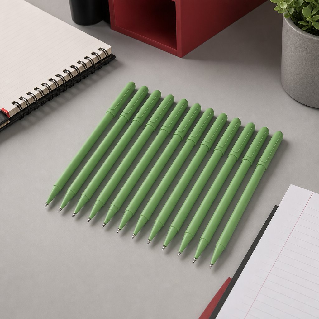 144 Pieces Ball Pens, Green Matte Body, 12 Pack, Office and School Writing Supplies