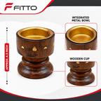96 Pieces Wooden Incense Burner Cup with Metal Bowl, Brown and Gold-Tone Details, 4.3 Inch