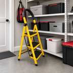 48 Pieces Folding Step Ladders, 3-Step Metal Household Ladder, Yellow, 110 x 42 cm, 1 Piece