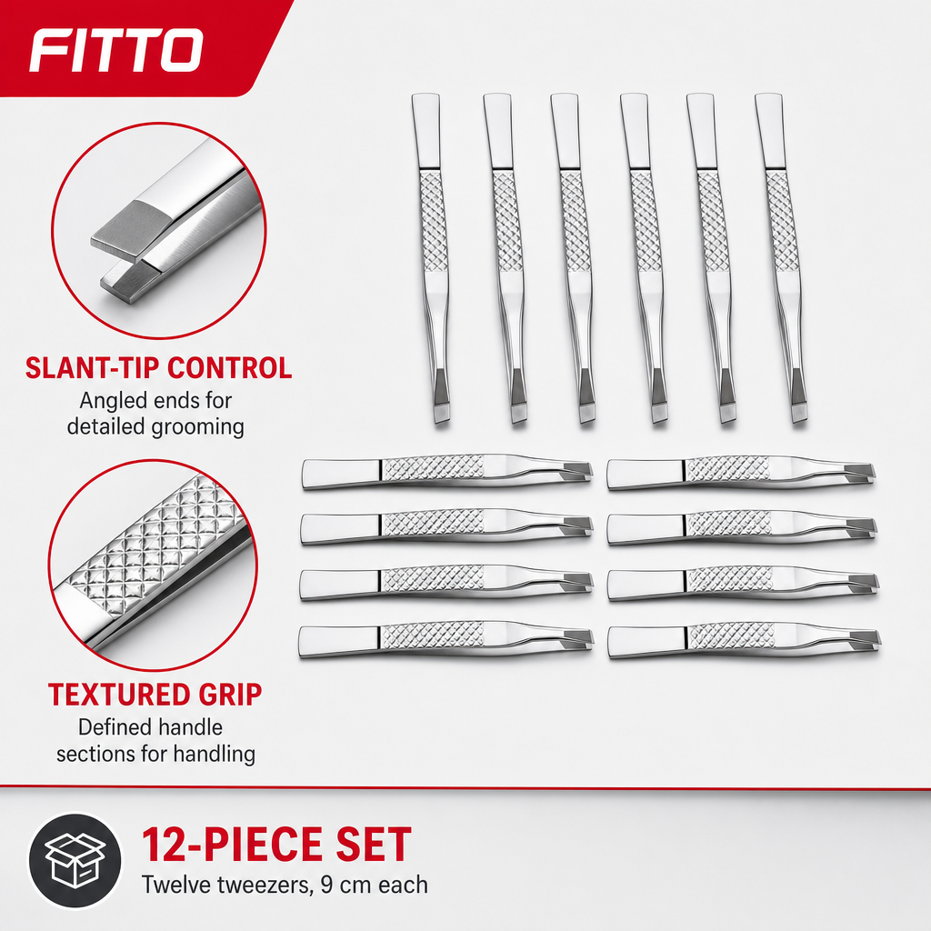 72 Pieces Precision Slant-Tip Tweezerses, 9 cm Each, Silver, 12-Piece Set