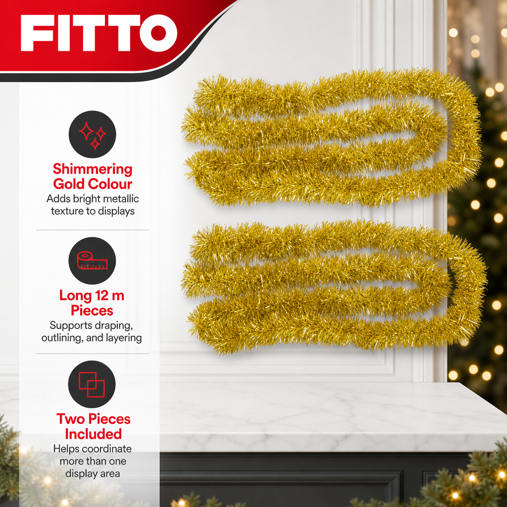120 Pieces Gold Tinsel Decoration, 7 cm x 12 m, 2 Pieces for Party and Holiday Displays