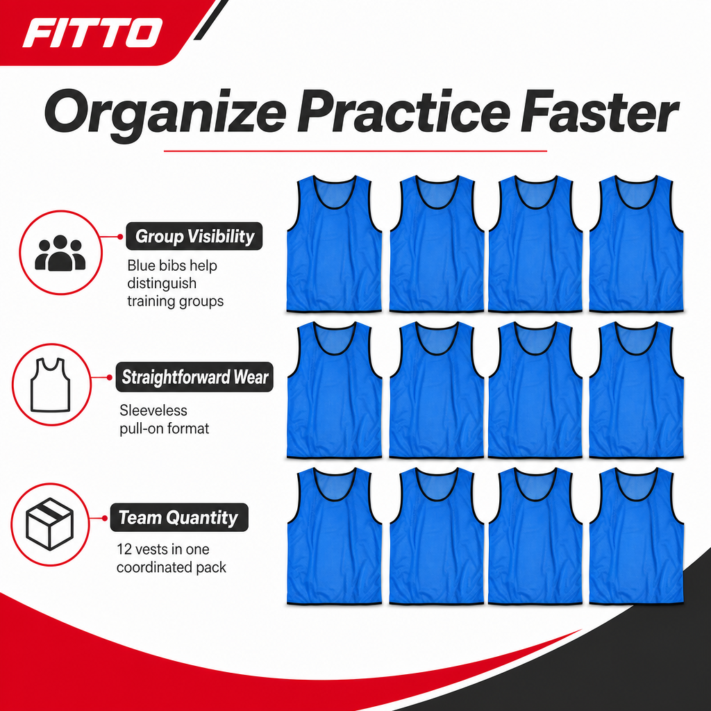 48 Pieces Mesh Sports Training Bib Vests, Standard Size, Blue, 12-Piece Pack