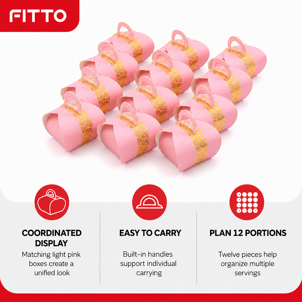 96 Pieces Candy Favor Boxes with Handle, Light Pink, 9.5 x 9.5 x 10 cm, 12 Pieces