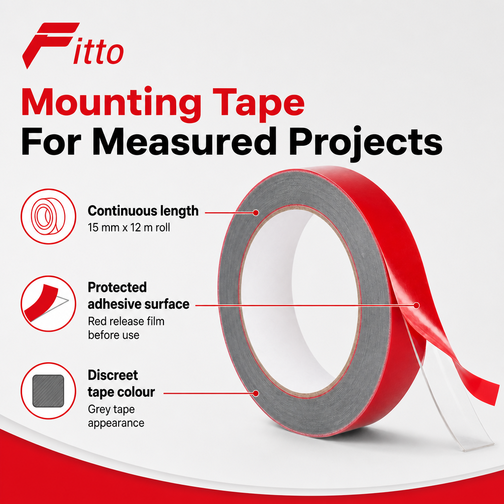 120 Pieces Grey Double-Sided Mounting Tape with Red Release Film, 15 mm x 12 m