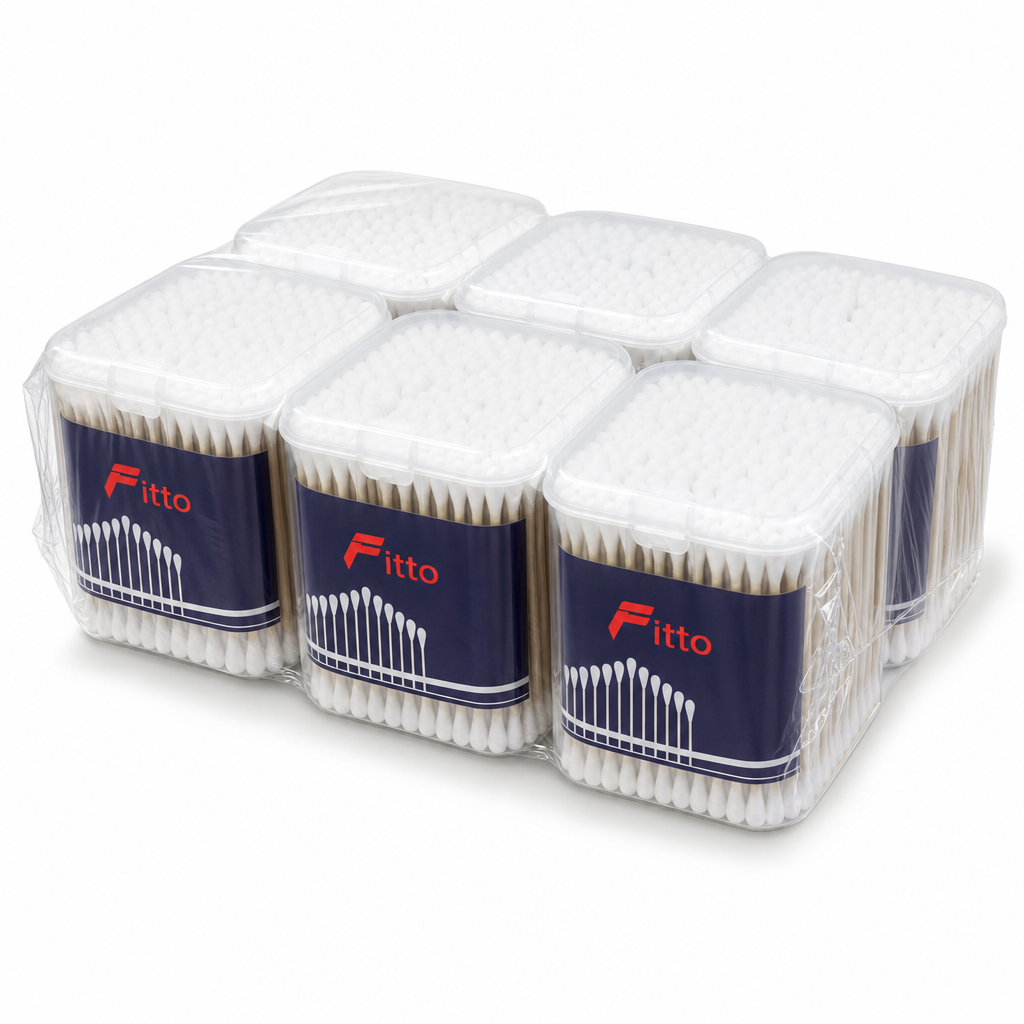 96 Pieces Cotton Buds, White Cotton Swabs in Plastic Cans, 200 Pieces per Can, 6-Pack