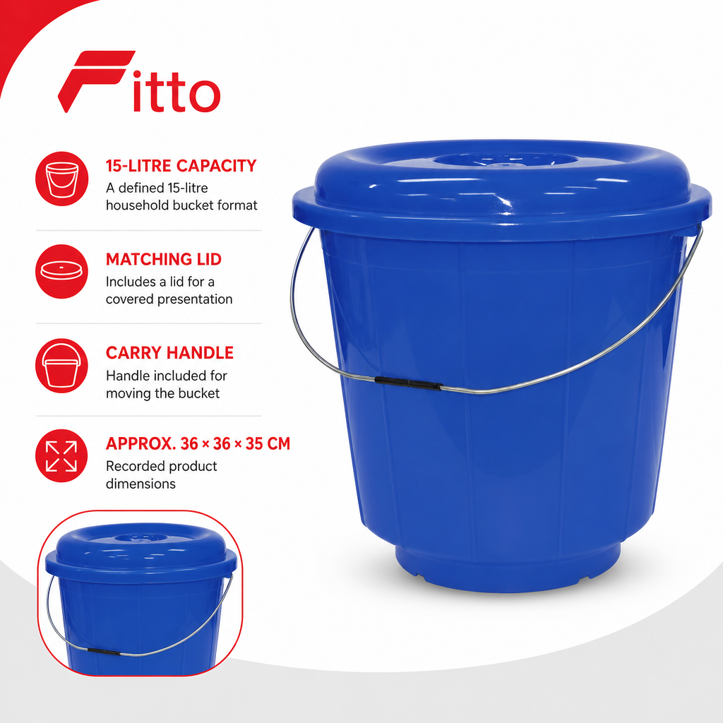 96 Pieces Plastic Bucket with Lid and Carry Handle, 15 Litre, Blue