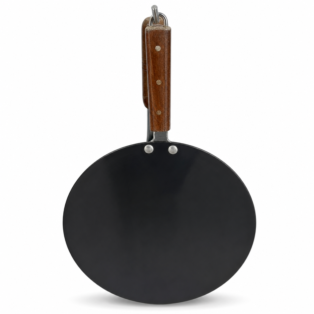72 Pieces Non-Stick Tawa Pan with Wooden Handle, 14 Inch, Round Black Cookwares