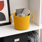 96 Pieces Woven Rope Storage Basket with Handles, Small Yellow, 20 x 15 cm