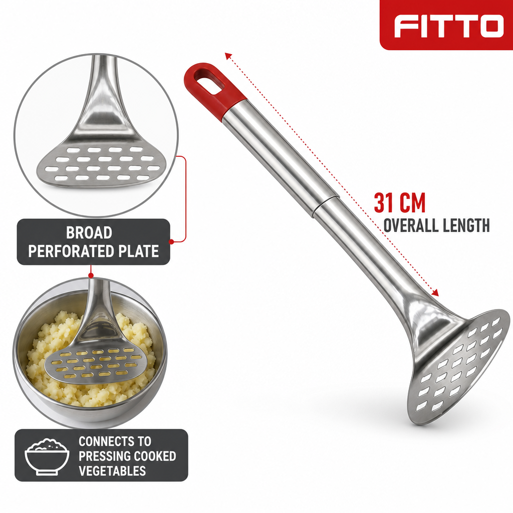 72 Pieces Stainless Steel Potato Masher, Slotted Mashing Plate, Red Handle, 31 cm
