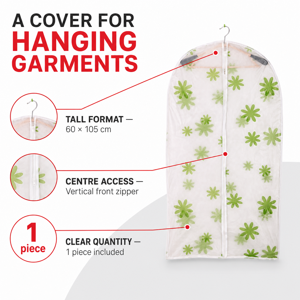 144 Pieces Clothing Protective Cover, White and Green Floral Pattern, 60 × 105 cm, 1 Piece