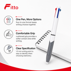 240 Pieces 4-in-1 Ball Pens with Cushioned Grip, Selectable Writing Colours, 1.0 mm