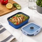 96 Pieces Collapsible Lunch Box with Lid and Side Clips, Blue, 9.7 cm