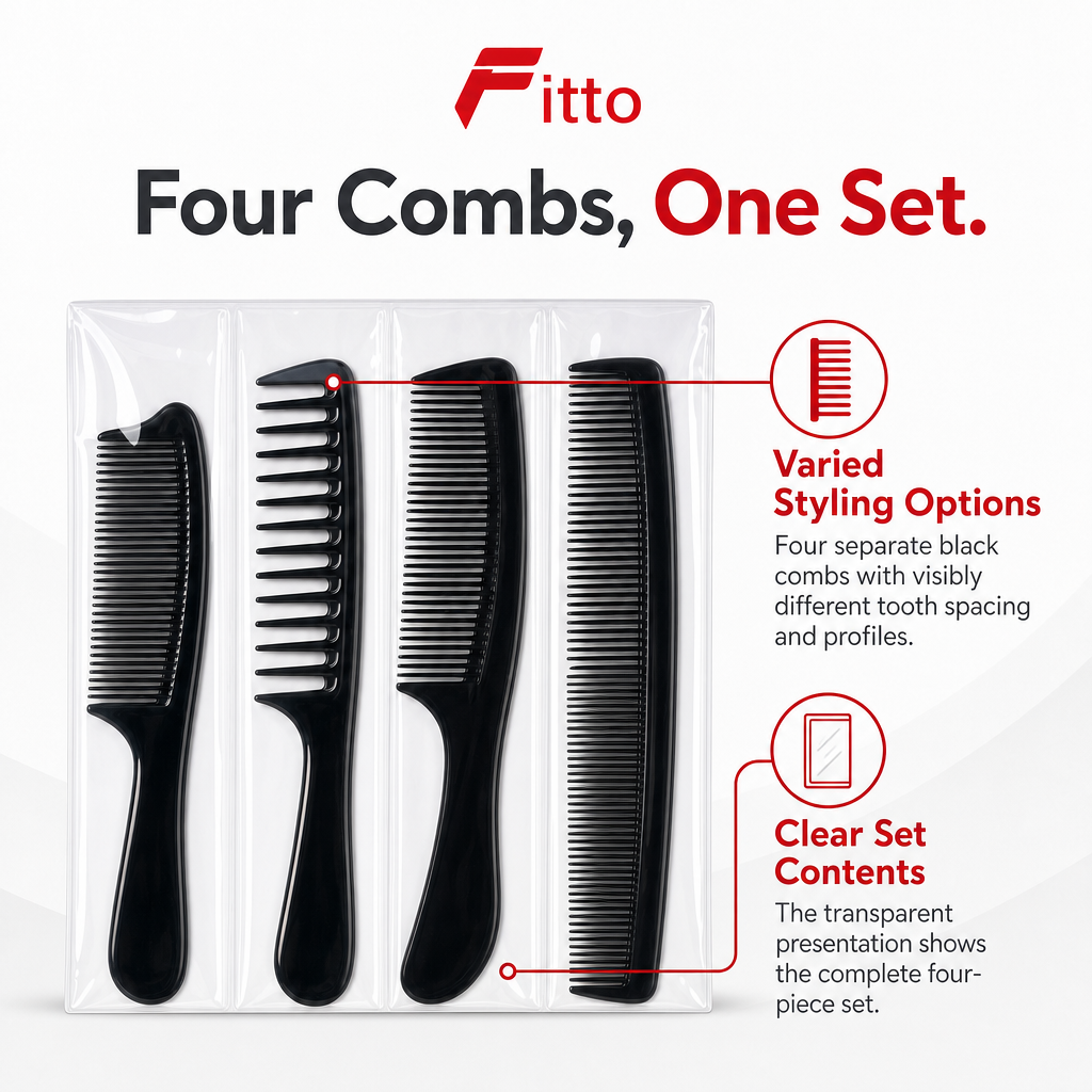 96 Pieces Hair Combs Set, Black, 4-Piece Set for Hair Styling and Grooming