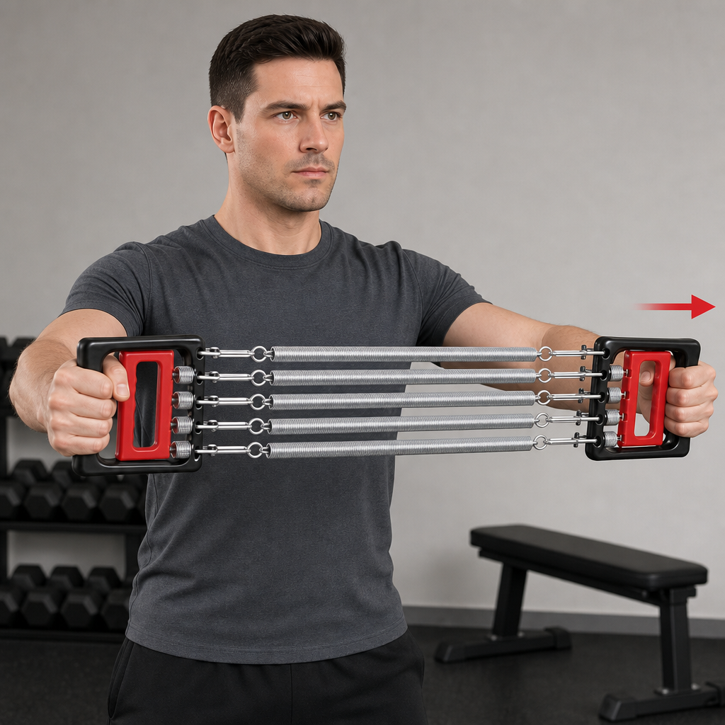 96 Pieces Chest Expanders Puller with Handles, 5-Spring Resistance Trainer, Black and Red, 1 Piece