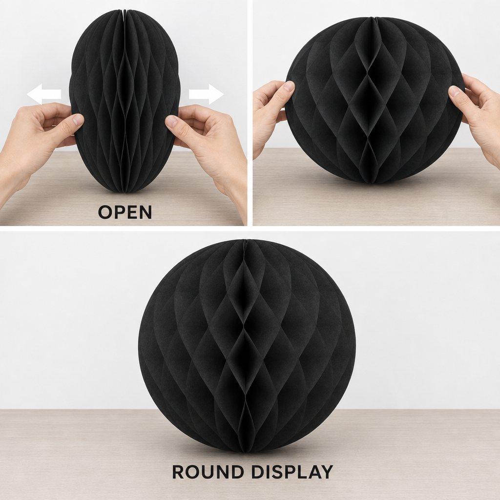 240 Pieces Black Paper Honeycomb Ball Decoration, 30 cm, 1 Piece