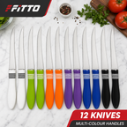 96 Pieces Kitchen Knives Set, Stainless Steel Blades with Multi-Colour Handles, 12 Pieces